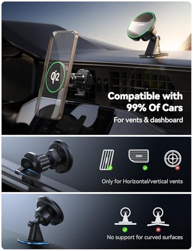 JOYROOM for Qi2 MagSafe Car Mount Charger, Qi2-Certified MagSafe Car Charger for Air Vent/Dashboard, Magnetic Wireless Car Holder Fit for iPhone 16 Pro Max Plus 15 14 13 12