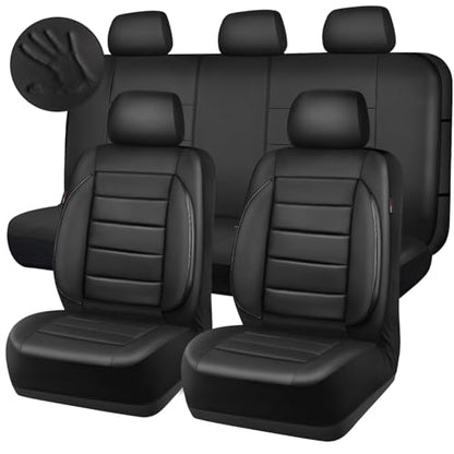 CAR PASS Leather Seat Covers Full Set Universal Water Resistant 3D Foam Back Support, Luxury Comfort Automotive 5 Seat Covers All Season Fit for SUV,Sedan,Van, Airbag Compatible Elegance(Pure Black) - color: All Black