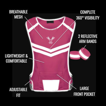Reflective Running Vest with Pocket & 2 Bands with High visibility for Night Running, Walking & Cycling - color: Pink, size: Medium