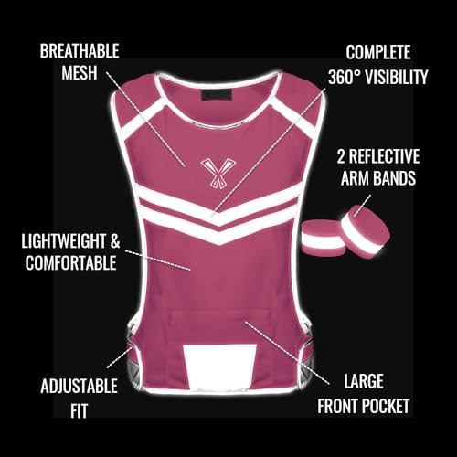 Reflective Running Vest with Pocket & 2 Bands with High visibility for Night Running, Walking & Cycling - color: Pink, size: XX-Large