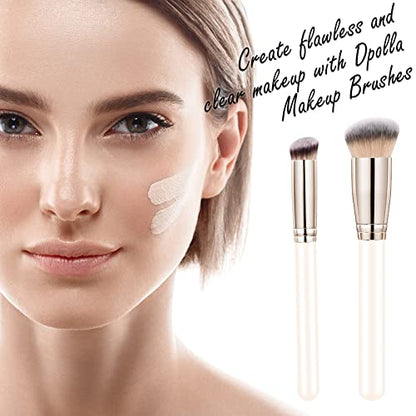 Makeup Brushes Dpolla Pro Foundation Brush and Flawless Concealer Brush Perfect for Any Look Premium Luxe Hair Contour Brush Perfect for Blending Liquid,Buffing,Cream,Sculpting,Mineral Makeup(White) - color: Cream