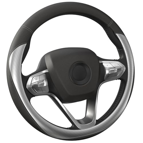HOTOR Car Steering Wheel Cover - Universal Car Accessory for Diverse Cars, Durable Leather Cover with Anti-Slip Lining, for Steering Wheel with a Diameter of 14.5"-15", Carbon Gray - color: Carbon Gray, size: Standard Size [14.5"-15"]