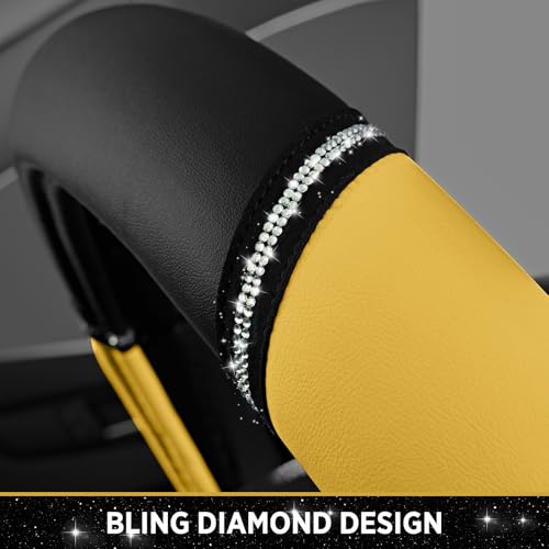Road Comforts Leather Steering Wheel Cover - Made with PVC Leather - Anti-Slip, Universal Fit 14 1/2 inches to 15 inches - Yellow - color: Yellow