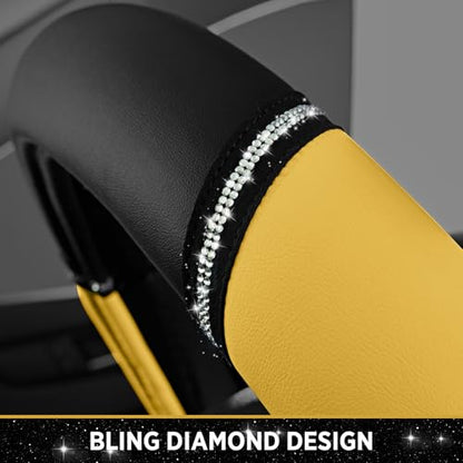 Road Comforts Leather Steering Wheel Cover - Made with PVC Leather - Anti-Slip, Universal Fit 14 1/2 inches to 15 inches - Yellow - color: Yellow