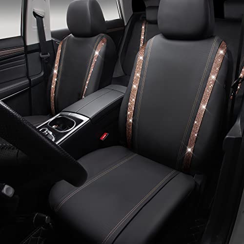 CAR PASS Bling Diamond Car Seat Covers Full Sets, Shining Rhinestone Waterproof Faux Leather, with Zipper, Universal Fit Automotive Glitter Crystal Sparkle Strips Cute Women Girl, Champagne Gold - color: Champagne Gold Diamond, size: Full Set