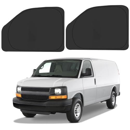 Front Side Window Sun Shade for 1996-2025 Chevy Express Cargo Van Accessories, Foldable Window Sunshade Sun Visor Protector, Side Window Shades Sun Shield Blocks UV Rays Heat, Pack of 2 - size: Silver & Black-Fit 1996-2025 Chevy Express Window