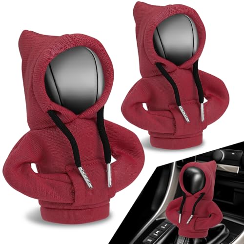 Auto Dynasty 2pcs Car Gear Shift Knob Hoodie, Mini Hoodie Shifter Cover, Automotive Interior Decoration, Gear Shifter Stick Protector, Auto Manual Transmission Lever Cover, Red - color: Red, size: 2 PCS