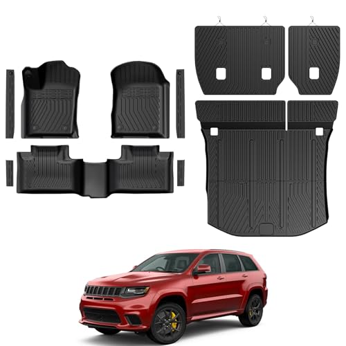 Floor Mats for Jeep Grand Cherokee 2011-2021 & 2022 (Not for WL), All Weather Floor Mats Trunk Cargo Liner with Backrest Protectors and Door Sill Guards Accessories, Full Coverage Set - size: For Jeep Grand Cherokee | 2011-2022