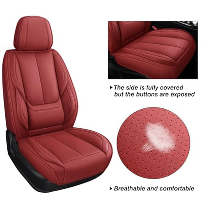 MINGBRON Front Car Seat Covers, Leather Car Seat Covers, Fit for Most Cars SUV and Most Sedan Red - color: Red 3, size: 2 Seat Covers (Front Only)