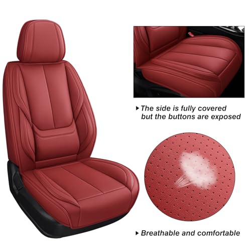 MINGBRON Leather Car Seat Covers,Car Seat Covers Full Set,Automotive Seat Covers 6 Seats,Fit for Most Cars SUV and Most Sedans Red - color: Red 3, size: 5 Seat Covers (Front & Rear)