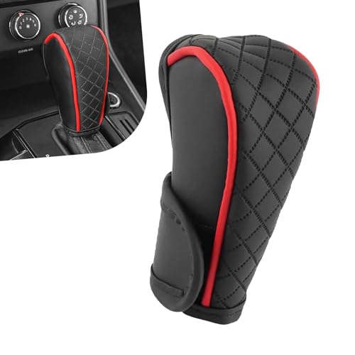 Car Gear Shift Cover, Upgraded Leather Car Gear Shift Knob Cover, Soft Breathable Auto Shifter Stick Protector, Anti-Slip Auto Shifts Handle Transmission Decor, Universal for Most Cars(Red) - color: Red
