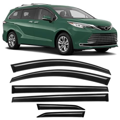Rain Guards Compatible with Toyota Sienna 2021 2022 2023 2024 2025 2026, Tape-On Extra Durable Side Window Visor Deflectors 2021-2026 Sienna Rain Guard Black 6 PCS - size: Fit for Toyota Sienna 2021-2026