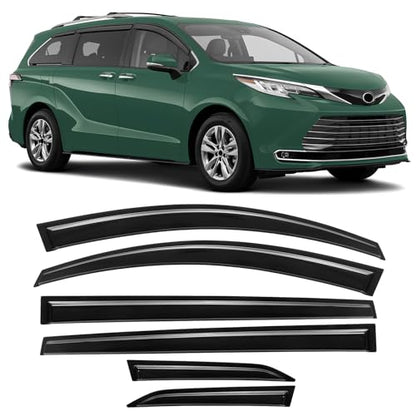 Rain Guards Compatible with Toyota Sienna 2021 2022 2023 2024 2025 2026, Tape-On Extra Durable Side Window Visor Deflectors 2021-2026 Sienna Rain Guard Black 6 PCS - size: Fit for Toyota Sienna 2021-2026