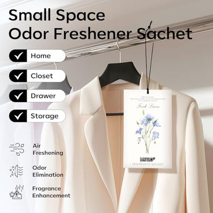 MYARO 12 Pack Fresh Linen Scented Sachets for Drawer, Closet & Car Air Freshener Bags | Odor Eliminator & Fabric Refresher | Crisp, Clean Home Fragrance Gift Set - color: Linen