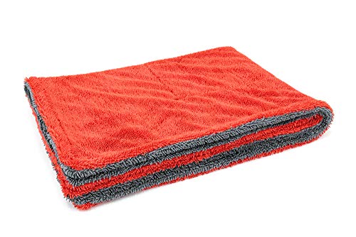 Autofiber Dreadnought Microfiber Car-Drying Towel, Superior Absorbency for Drying Cars, Trucks, and SUVs, Double-Twist Pile, One-Pass Vehicle-Drying Towel (20 inch x 30 inch) - Pack of 1, Red/Gray - color: Red/Gray