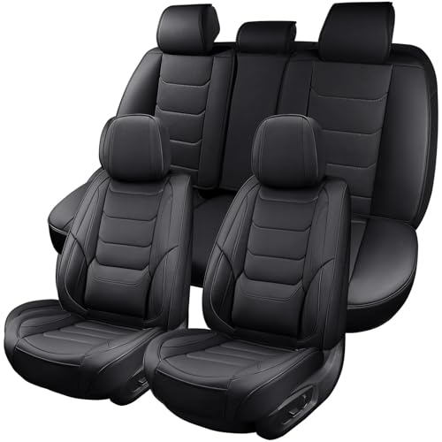 Leather Car Seat Covers Full Set Breathable Automotive Seat Protectors, Waterproof Universal Fit for Most Cars, SUVs, Trucks (Black, Full Set) - color: BALCK2, size: Front and Rear