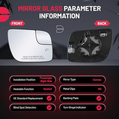 BDFHYK Mirror Glass Compatible with 2011-2019 Explorer Side View Exterior Mirror with Backing Plate, Replaces BB5Z17K707 BB5Z17K707A BB5Z17K707B,Heated (Right Side) - size: Right Passenger Side, style: 2011-2019 Explorer
