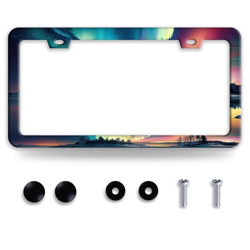 Colorful Aurora License Plate Frame Beautiful Landscape License Plate Frames Funny Stainless Steel Accessories Cars Decor with 2 Holes and Screws Fits Standard Us Ca Vehicles Holder 12.2 X 6 Inch - color: Colorful Aurora