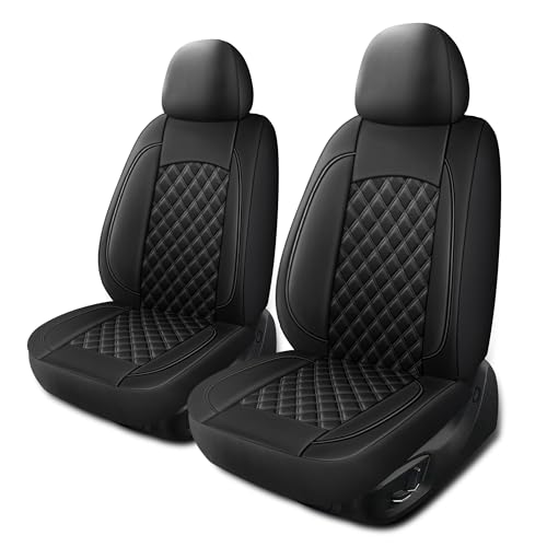 HChengkikz Leather Car Seat Covers, Breathable and Waterproof Napa Leather Automotive Seat Cover, Universal Interior for Cars, Sedans, SUVs, Vans, Trucks (Front Seat, Black) - color: N3 Black, size: Front Seat
