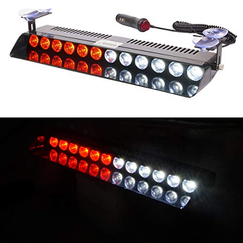 White Red Led Strobe Flash Light Emergency Warning 12-Led Sucker Dashboard Interior Roof Windshield Dash Safe Caution Hazard Light with Suction Cups for Car Vehicle Boat SUV Firemen Fog DC 12V - color: White & Red