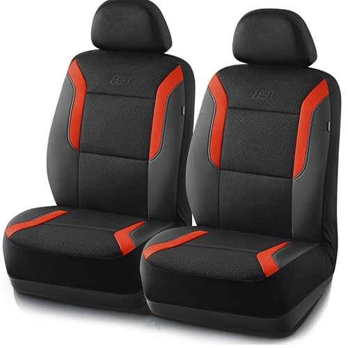 Skechers Memory Foam Leather Car Seat Covers, Air Cool Mesh Thick Seat Covers, Car Seat Covers Front Seats, Airbag Compatible, Automotive Comfort for Most Cars, Vans, Trucks, SUV,Orange - color: Black/Orange, size: Two Front