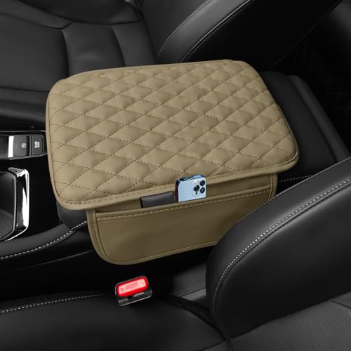 Arm Rest Cover for Car, Leather+Memory Foam Center Console Cover with Storage Bags,Universal Car Interior Accessories Middle Console Cover for Most Car Center Consoles (Beige) - color: Beige