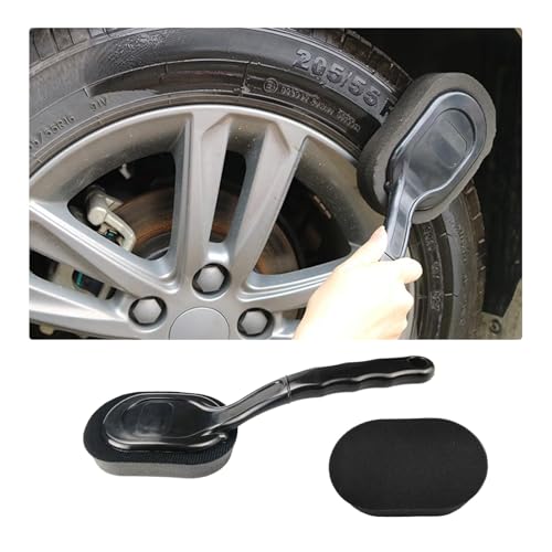 Tire Shine Applicator Brush, High-Density Sponge Tire Dressing Applicator Pad with Long Handle, Multipurpose Curved Auto Tire Detailing Tool, Vehicle Cleaning Waxing Accessory