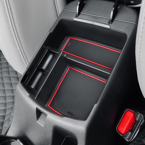 HGWEI Center Console Tray Organizer Compatible with Kia Seltos 2020 2021 2022 2023 2024 2025 2026 Accessories, Middle Armrest Insert Container ABS Secondary Storage Box, Red - color: red