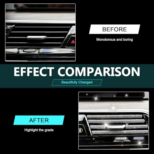 10PCS Bling Car Vent Outlet Trim, Rhinestone Car Air Conditioner Vent Decoration Strip, Shining Cuttable DIY Interior Trim for Women Girls, Universal for Most Vehicles (White)