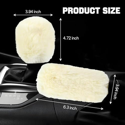 Hovom 2PCS Fluffy Car Gear Shift Knob Cover & Handbrake Cover, Soft Plush Hand Brake Handle & Gear Shift Cover for Women Girls, Universal Comfortable Warm Furry Car Accessories (Beige) - color: Beige