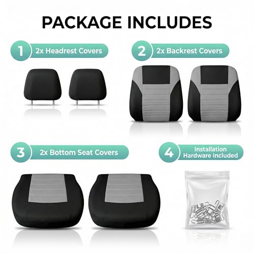 FH Group Gray Polyester Car Seat Cover, 3D Air Mesh, Front Set, Airbag Compatible, Universal Fit for Cars Trucks SUVs - color: Gray, size: Front Set