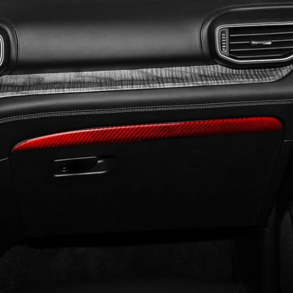 Real Red Carbon Fiber Car Co-Pilot Glove Box Upper Panel Soft Strip Sticker Auto Interior Trim Compatible with Ford Explorer(U625) XLT/Limited/ST/Platinum/Platinum Hybrid 2020 2021 2022 2023 - color: Co-pilot Dash Strip Trim