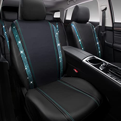 CAR PASS Bling Car Seat Covers Full Set, Shining Rhinestone Diamond Waterproof Faux Leather Universal Fit 95% Automotive Glitter Crystal Sparkle Strips for Cute Women Girl, Full Set (Mint Diamond) - color: Mint Diamond, size: Full Set