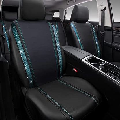 CAR PASS Bling Car Seat Covers Full Set, Shining Rhinestone Diamond Waterproof Faux Leather Universal Fit 95% Automotive Glitter Crystal Sparkle Strips for Cute Women Girl, Full Set (Mint Diamond) - color: Mint Diamond, size: Full Set
