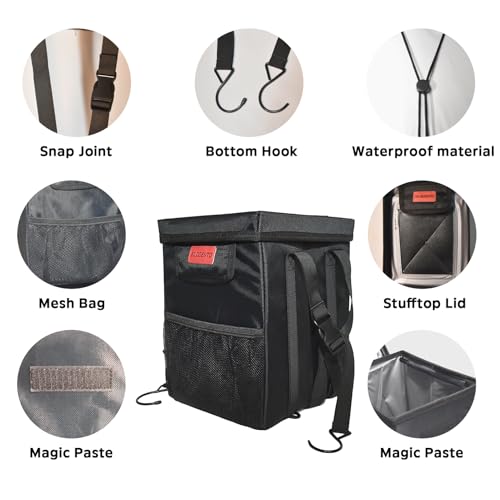 Leakproof Car Trash Can with Lid - 1.8 Gallon Soft Silicone Garbage Bin Hanging Fit for Entral Console/Front Seat Car, Sedan, SUVs, MPVs & Truck - Easy to Clean Vehicle Trash Can - color: Vehicle Trash Can