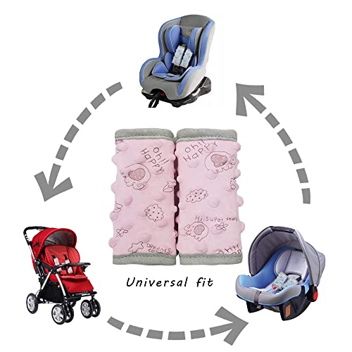 DODO NICI car seat Strap Cover for Baby, seat Belt Cover Cushion, Belt Pads fit Baby Carrier/Pushchair/Stroller, Cozy Peace Dotted Minky, Pink - color: Pink animals