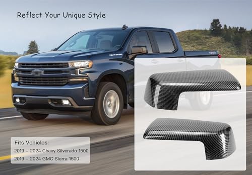 Mirror Cover Cap Trim Compatible with 2019-2024 Chevy Silverado 1500, GMC Sierra 1500 Carbon Fiber - color: Carbon Fiber