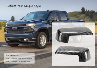Mirror Cover Cap Trim Compatible with 2019-2024 Chevy Silverado 1500, GMC Sierra 1500 Carbon Fiber - color: Carbon Fiber