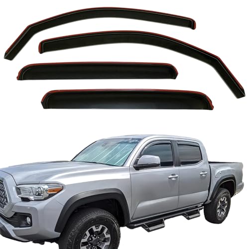 in-Channel Window Visors Rain Deflectors for 2005-2015 Toyota Tacoma Double Cab,4-Piece Smoke Tinted Rain Guards,UV-Resistant ABS,No Drill Installation,Reduced Wind Noise & Rain Protection - size: 2005-2015 Toyota Tacoma Double/Crew Cab
