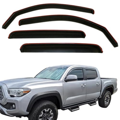 in-Channel Window Visors Rain Deflectors for 2005-2015 Toyota Tacoma Double Cab,4-Piece Smoke Tinted Rain Guards,UV-Resistant ABS,No Drill Installation,Reduced Wind Noise & Rain Protection - size: 2005-2015 Toyota Tacoma Double/Crew Cab
