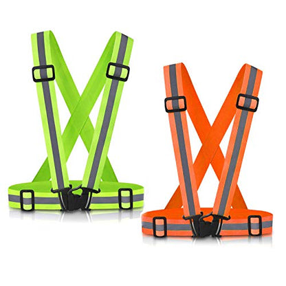 Reflective Vest Running Gear, 2Pack High Visible Safety VES for Cycling Jogging Running Walking, Adjustable for Men Women Kids - color: Green+Orange