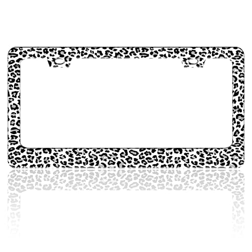 Leopard Print License Plate Frame Skin Texture Pattern Stainless Steel License Plate Holder for Front or Rear Car Tags Funny for Car Decoration Accessories with Screws 6.3 X 12.2 in for Women Men - color: Leopard Print
