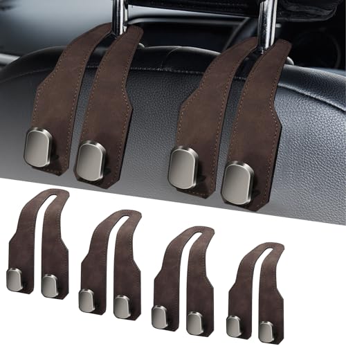 Car Seat Headrest Hooks for Purses and Bags, 4 Pack Bag Purse Holder for Car with Double Metal Hooks, Car Purse Hanger, Headrest Back Seat Handbags Hook Cute Hanging Accessories, Brown - color: Brown 4pcs