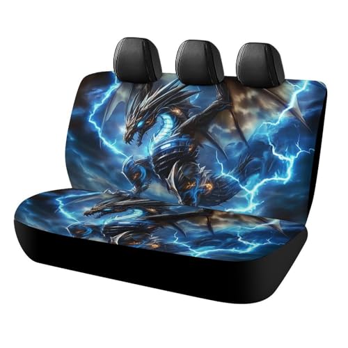 Comfortable Soft Cool Blue Lightnings Dragon Art Car Seat Cover Protector Universal Fit Most Four-Door Sedan SUV, Waterproof Vehicle Seat Protectors Quick Install - color: Pattern 15