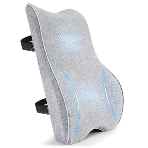 Lumbar Support Pillow for Office Chair Car Seat Gaming Chair, Memory Foam Back Support Pillow, Lumbar Cushion Back Cushion for Lower Back Pain Relief, Adjustable Strap Washable Cover-Light Grey - color: Light Grey