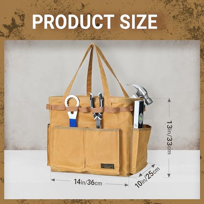 Water Resistant Gardening Tool Bag with Handles - 6 Pockets Utility Self-Standing Organizer for Camping/Garden/Car Storage, 14" x 13" x 10" | Khaki - color: Khaki