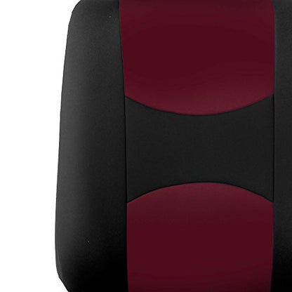 FH Group Cloth Car Seat Covers Set, Universal Fit Burgundy - Low Back Front, Solid Rear, Washable, for SUV, Sedan & Van - color: Burgundy, style: Seat Cover Full Set