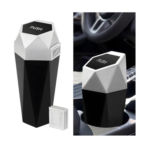 Car Trash Can with Lid, Mini Leakproof Fragrance Vehicle Cup Holder Garbage Bin for Console Door, Small Portable Auto Interior Dustbin Organizer Accessories, Universal Fit (Silver) - color: Silver