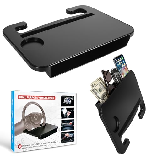 2-in-1 Steering Wheel Desk & Seat Gap Organizer, Portable Steering Wheel Tray with Cup Holder & Pad Slot, Car Food Desk for Laptop Working, Eating, Multipurpose Road Trip Accessories - size: 2 in 1 Steering Wheel Tray