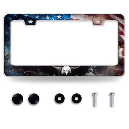 Vintage American Flag Eagle License Plate Frame USA Flag License Plate Frames Funny Auto Accessory Stainless Steel Patriotic Eagle License Plate Decoration for Women Men 12 x 6 Inch - color: Vintage American Flag Eagle